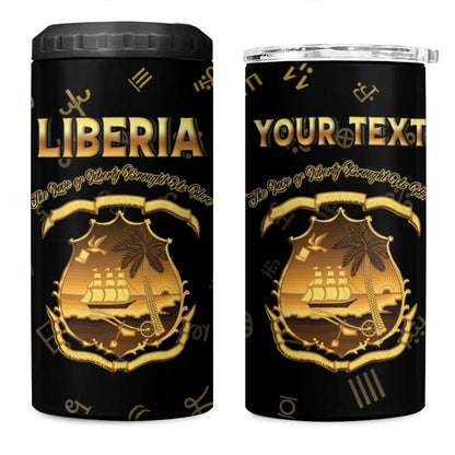 Personalized Liberia National Emblem Golden 4 in 1 Can Cooler Tumbler Vai Syllabary Heritage - African Pride