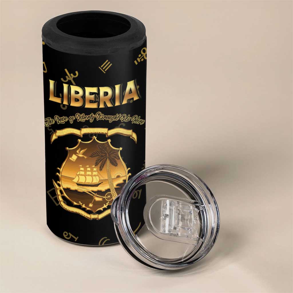 Personalized Liberia National Emblem Golden 4 in 1 Can Cooler Tumbler Vai Syllabary Heritage - African Pride