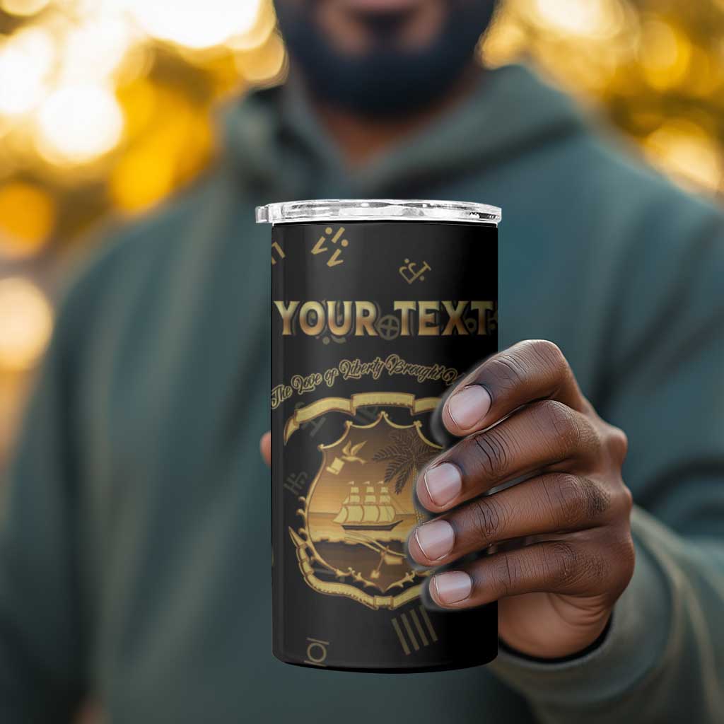 Personalized Liberia National Emblem Golden 4 in 1 Can Cooler Tumbler Vai Syllabary Heritage - African Pride