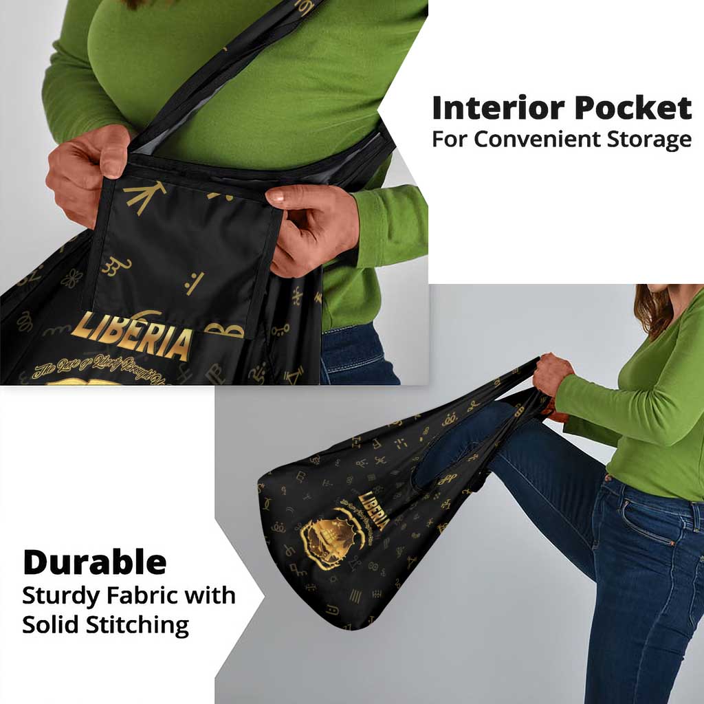 Liberia National Emblem Golden Grocery Bag Vai Syllabary Heritage - African Pride