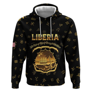 Personalized Liberia National Emblem Golden Hoodie Vai Syllabary Heritage - African Pride