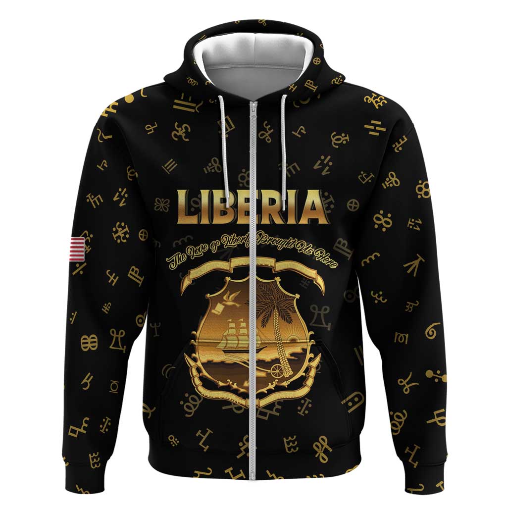 Personalized Liberia National Emblem Golden Hoodie Vai Syllabary Heritage - African Pride