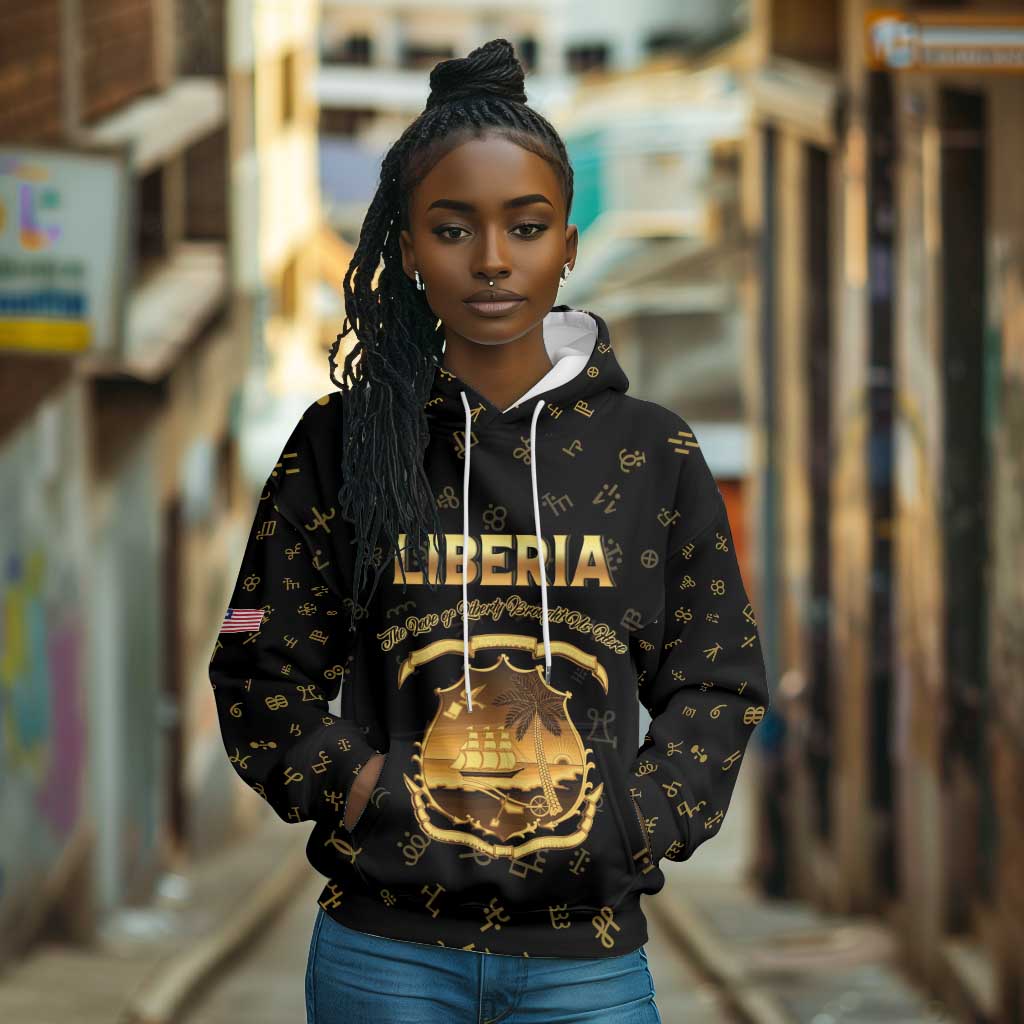 Personalized Liberia National Emblem Golden Hoodie Vai Syllabary Heritage - African Pride