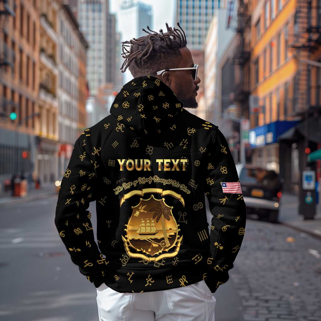 Personalized Liberia National Emblem Golden Hoodie Vai Syllabary Heritage - African Pride