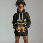 Personalized Liberia National Emblem Golden Hoodie Dress Vai Syllabary Heritage - African Pride