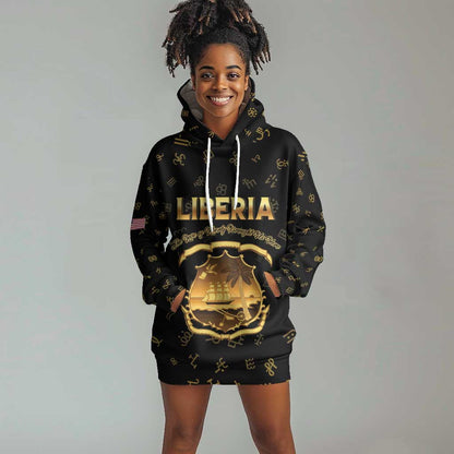 Personalized Liberia National Emblem Golden Hoodie Dress Vai Syllabary Heritage - African Pride