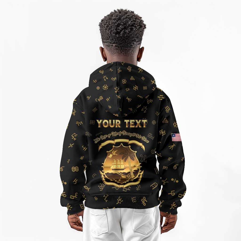 Personalized Liberia National Emblem Golden Kid Hoodie Vai Syllabary Heritage - African Pride
