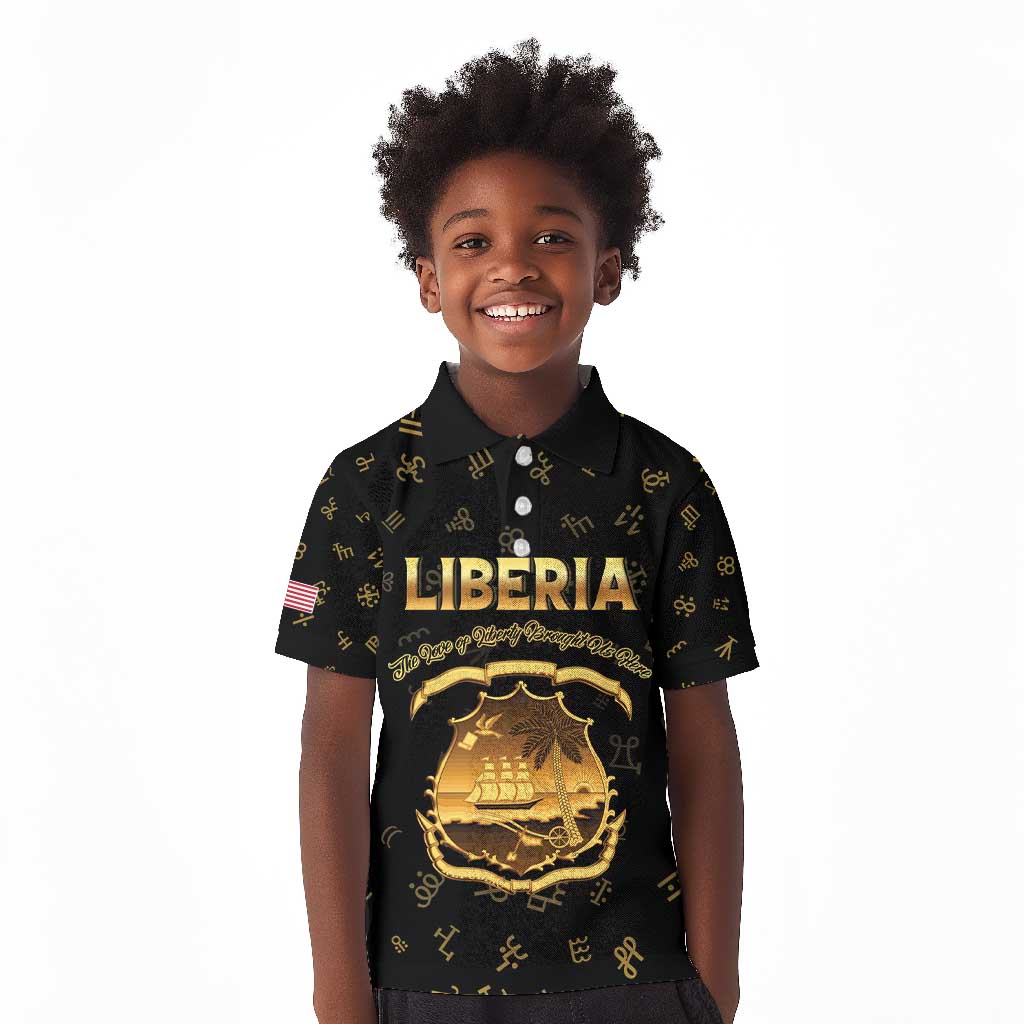 Personalized Liberia National Emblem Golden Kid Polo Shirt Vai Syllabary Heritage - African Pride