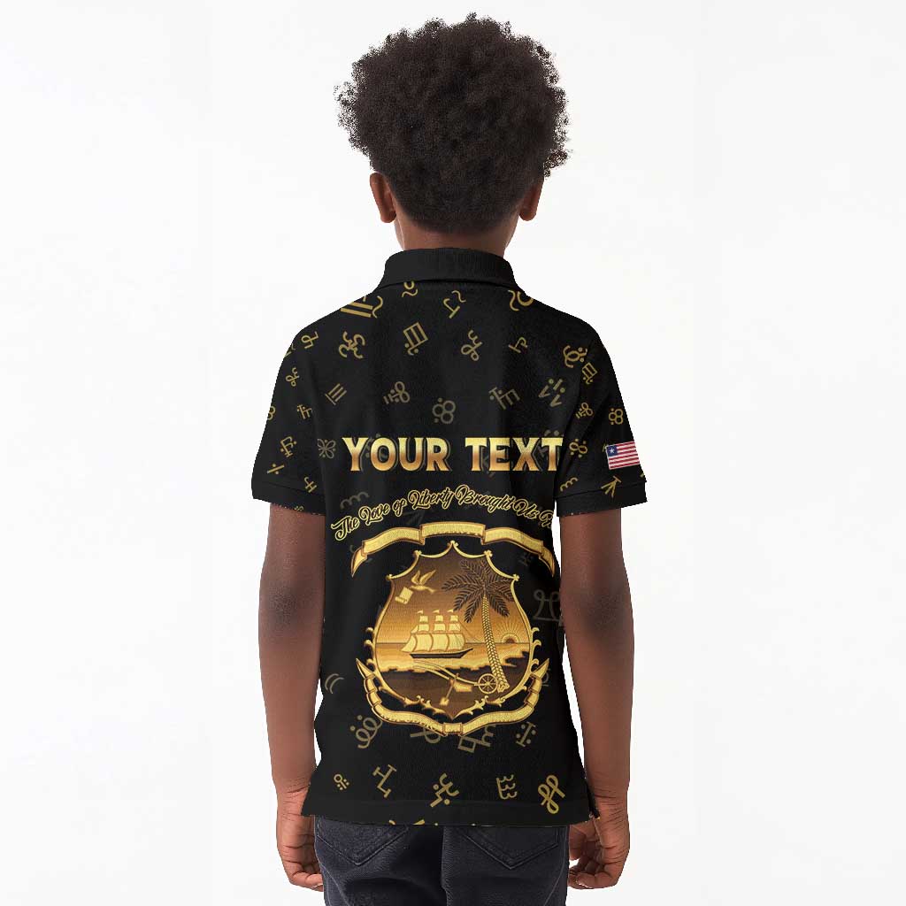 Personalized Liberia National Emblem Golden Kid Polo Shirt Vai Syllabary Heritage - African Pride