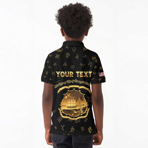 Personalized Liberia National Emblem Golden Kid Polo Shirt Vai Syllabary Heritage - African Pride