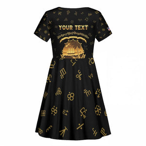 Personalized Liberia National Emblem Golden Kid Short Sleeve Dress Vai Syllabary Heritage - African Pride
