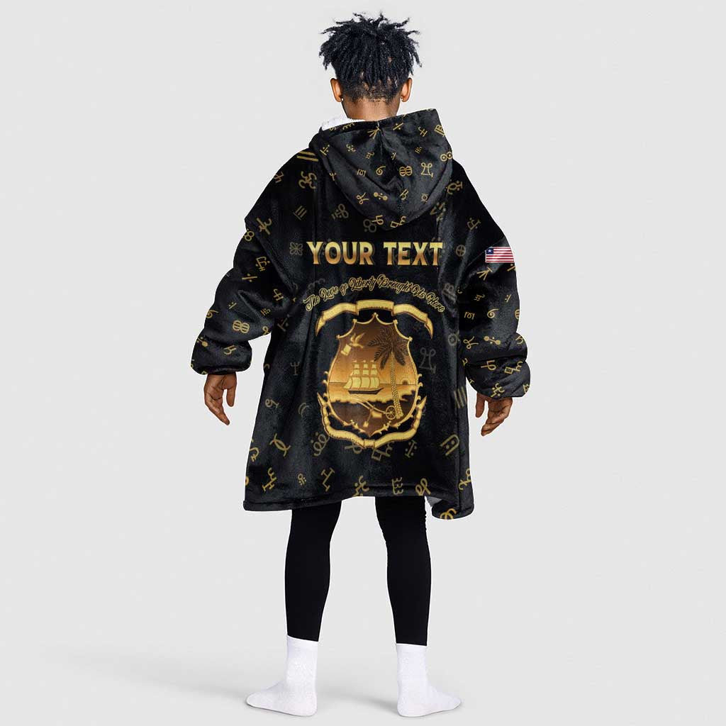 Personalized Liberia National Emblem Golden Kid Wearable Blanket Hoodie Vai Syllabary Heritage - African Pride