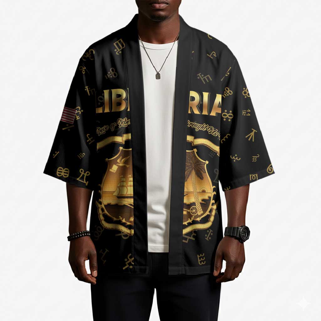 Personalized Liberia Vai Syllabary Heritage Kimono National Emblem Golden Style