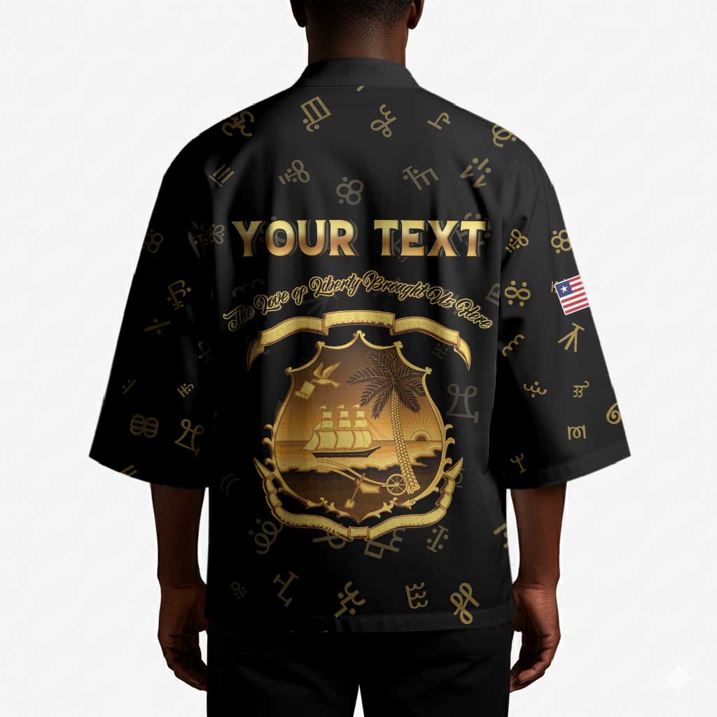Personalized Liberia Vai Syllabary Heritage Kimono National Emblem Golden Style