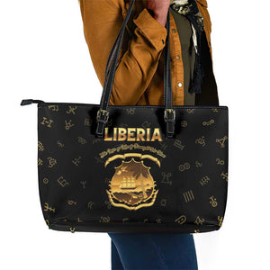 Liberia National Emblem Golden Leather Tote Bag Vai Syllabary Heritage - African Pride