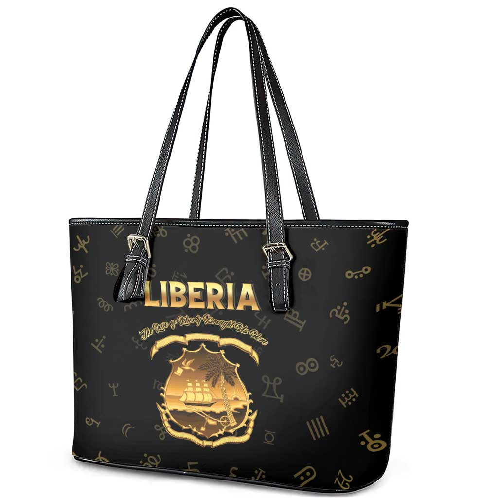 Liberia National Emblem Golden Leather Tote Bag Vai Syllabary Heritage - African Pride