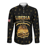 Personalized Liberia National Emblem Golden Long Sleeve Button Shirt Vai Syllabary Heritage - African Pride