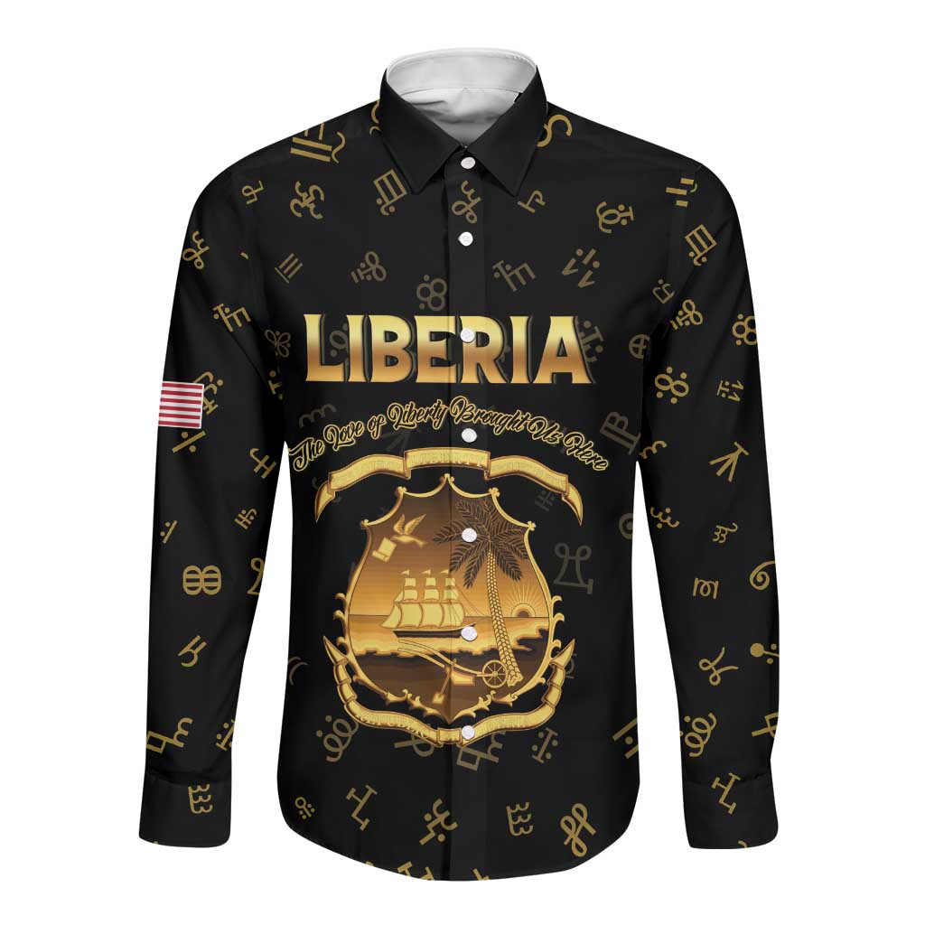 Personalized Liberia National Emblem Golden Long Sleeve Button Shirt Vai Syllabary Heritage - African Pride