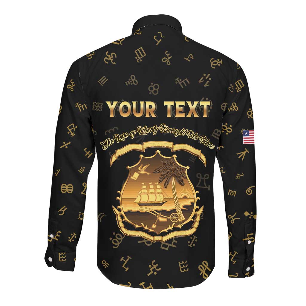 Personalized Liberia National Emblem Golden Long Sleeve Button Shirt Vai Syllabary Heritage - African Pride