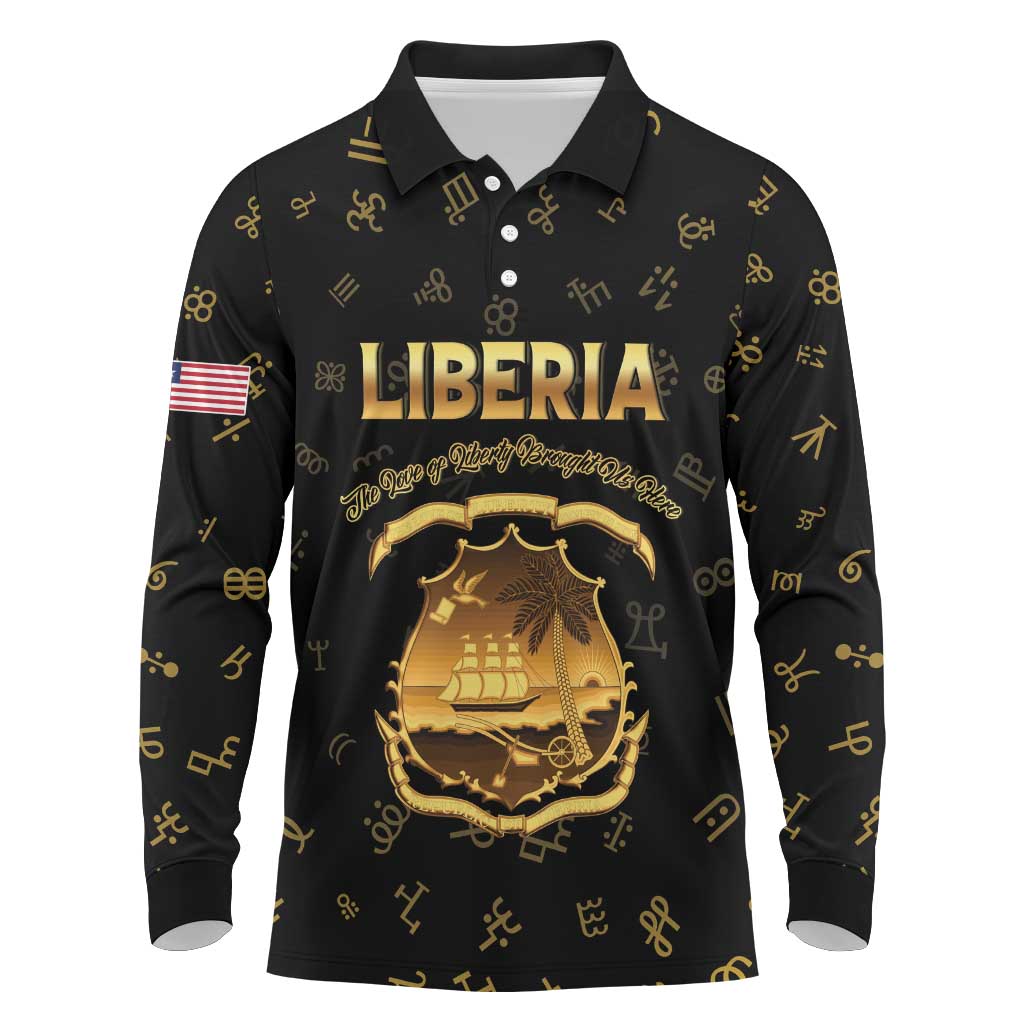 Personalized Liberia National Emblem Golden Long Sleeve Polo Shirt Vai Syllabary Heritage - African Pride