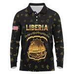 Personalized Liberia National Emblem Golden Long Sleeve Polo Shirt Vai Syllabary Heritage - African Pride