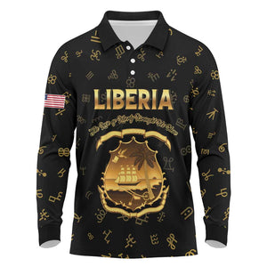 Personalized Liberia National Emblem Golden Long Sleeve Polo Shirt Vai Syllabary Heritage - African Pride