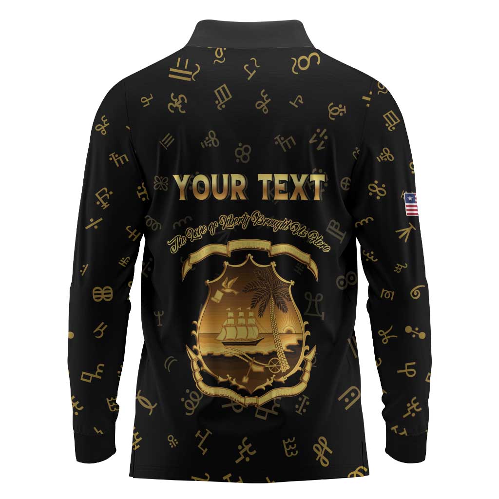 Personalized Liberia National Emblem Golden Long Sleeve Polo Shirt Vai Syllabary Heritage - African Pride