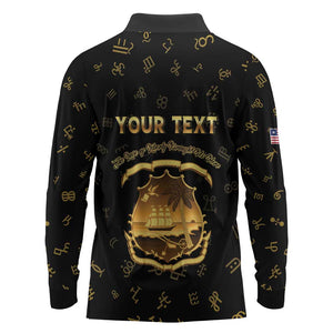 Personalized Liberia National Emblem Golden Long Sleeve Polo Shirt Vai Syllabary Heritage - African Pride