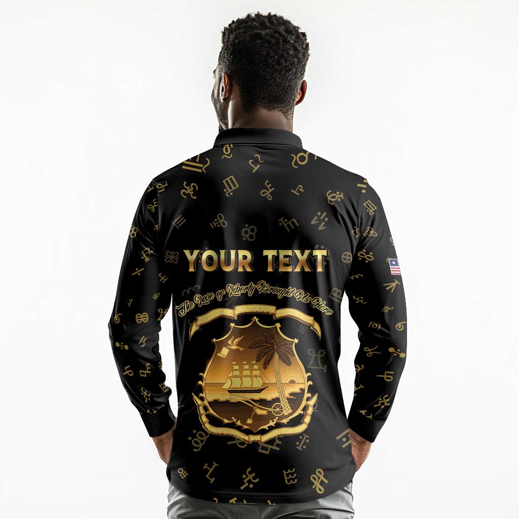 Personalized Liberia National Emblem Golden Long Sleeve Polo Shirt Vai Syllabary Heritage - African Pride