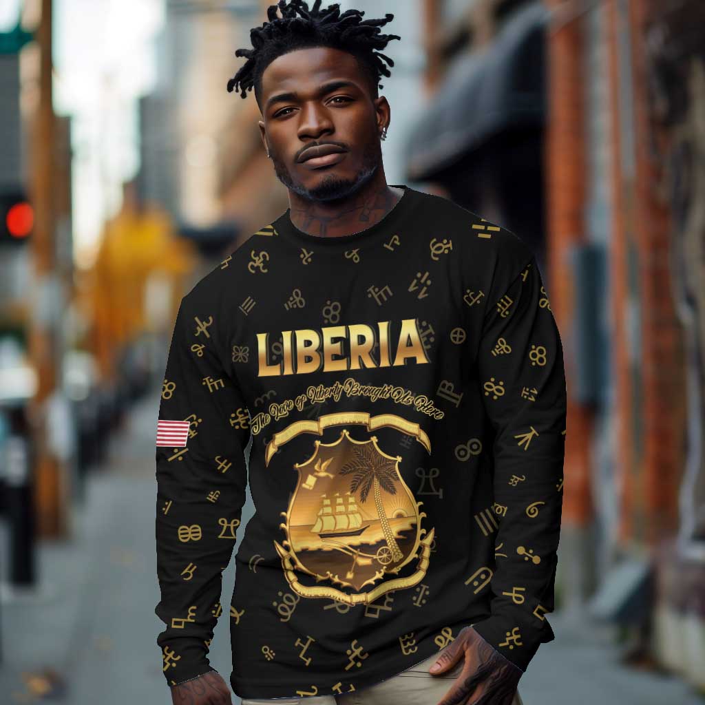 Personalized Liberia National Emblem Golden Long Sleeve Shirt Vai Syllabary Heritage - African Pride