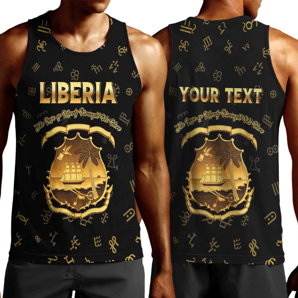 Personalized Liberia National Emblem Golden Men Tank Top Vai Syllabary Heritage - African Pride