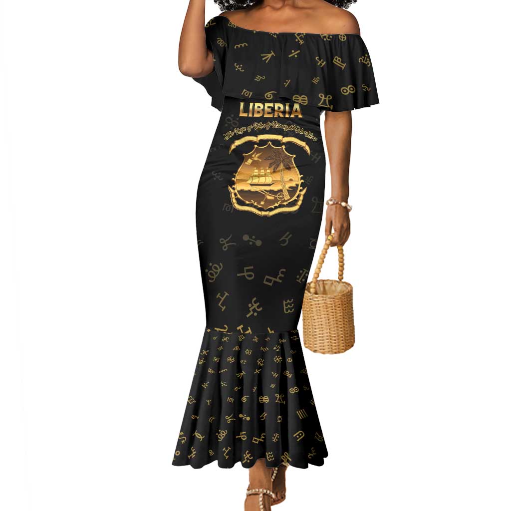 Personalized Liberia National Emblem Golden Mermaid Dress Vai Syllabary Heritage - African Pride
