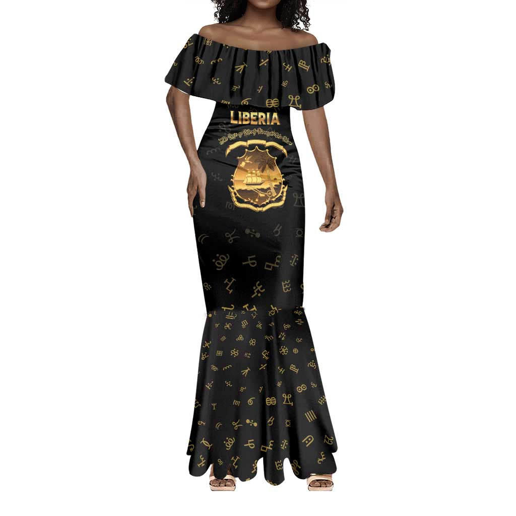 Personalized Liberia National Emblem Golden Mermaid Dress Vai Syllabary Heritage - African Pride