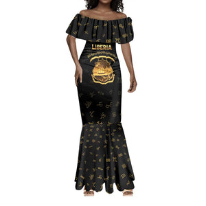 Personalized Liberia National Emblem Golden Mermaid Dress Vai Syllabary Heritage - African Pride