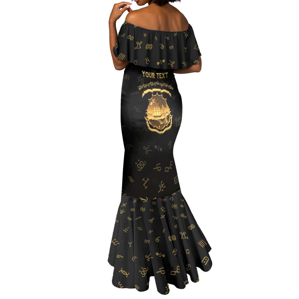Personalized Liberia National Emblem Golden Mermaid Dress Vai Syllabary Heritage - African Pride