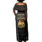 Personalized Liberia National Emblem Golden Off Shoulder Maxi Dress Vai Syllabary Heritage - African Pride