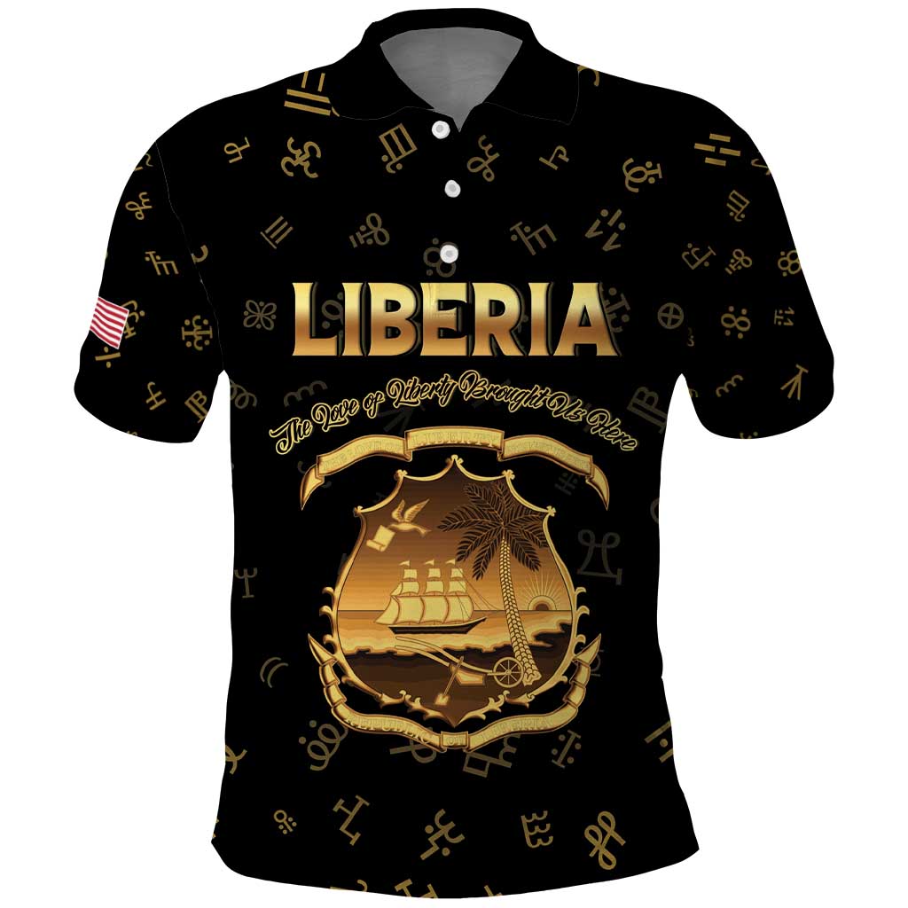 Personalized Liberia National Emblem Golden Polo Shirt Vai Syllabary Heritage - African Pride