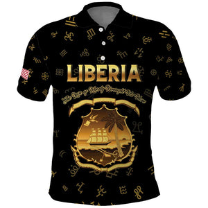 Personalized Liberia National Emblem Golden Polo Shirt Vai Syllabary Heritage - African Pride