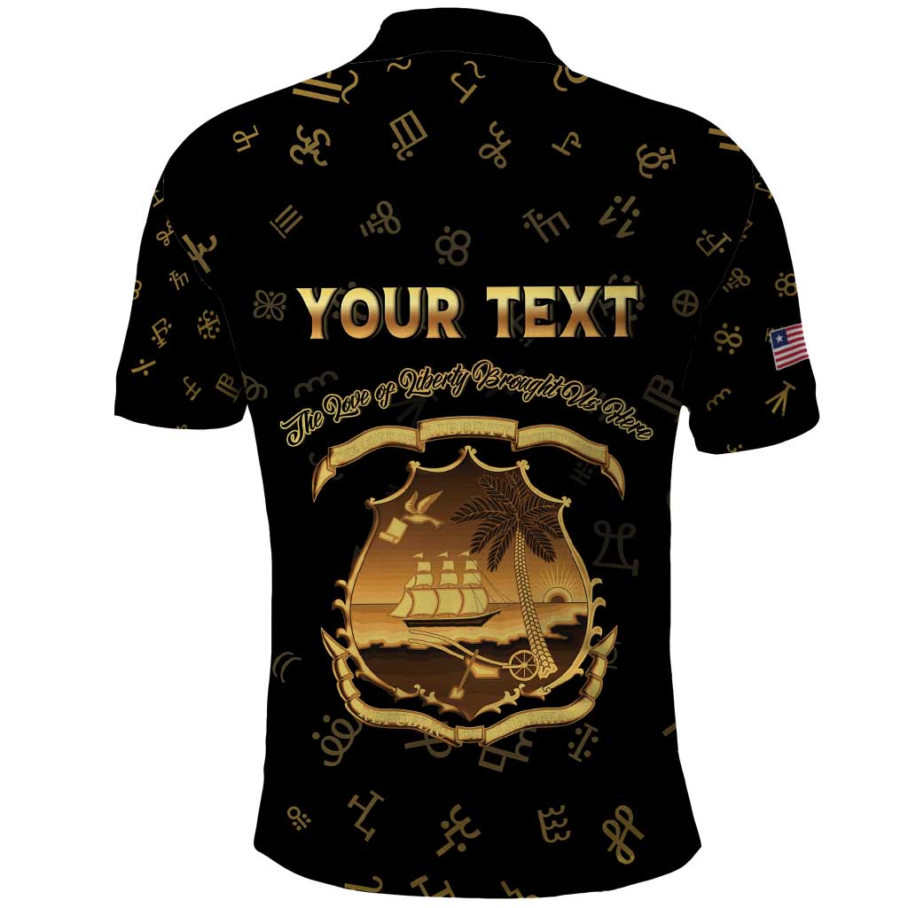 Personalized Liberia National Emblem Golden Polo Shirt Vai Syllabary Heritage - African Pride