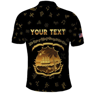 Personalized Liberia National Emblem Golden Polo Shirt Vai Syllabary Heritage - African Pride