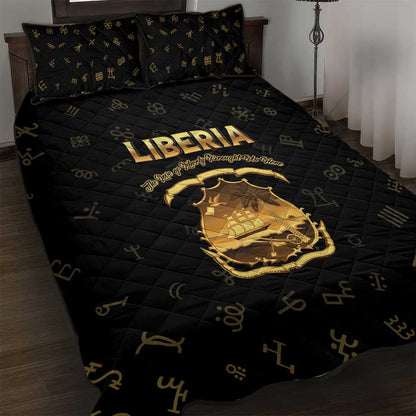Liberia National Emblem Golden Quilt Bed Set Vai Syllabary Heritage - African Pride