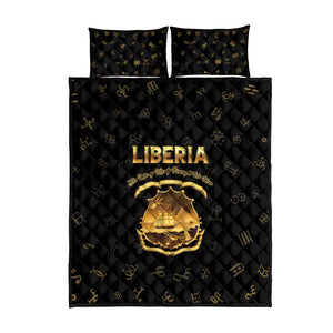Liberia National Emblem Golden Quilt Bed Set Vai Syllabary Heritage - African Pride
