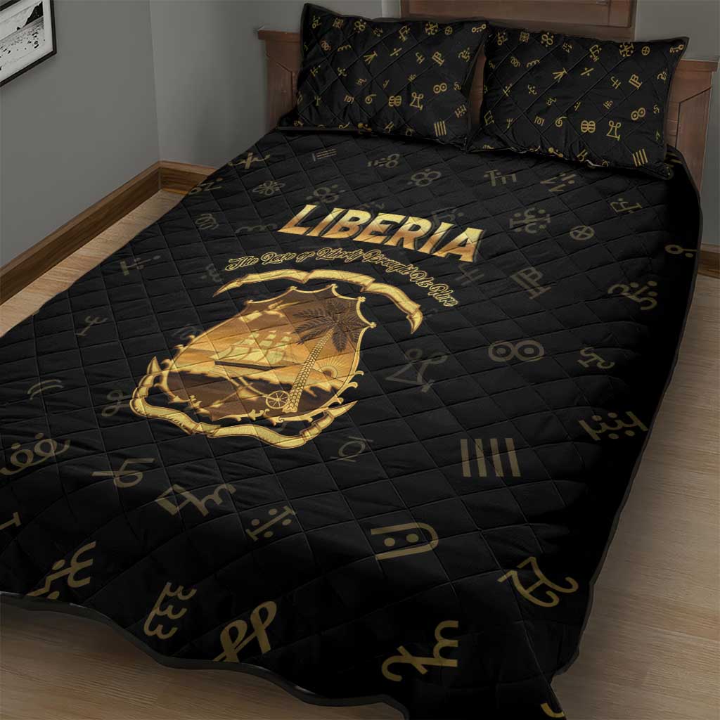 Liberia National Emblem Golden Quilt Bed Set Vai Syllabary Heritage - African Pride