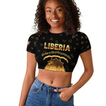 Personalized Liberia National Emblem Golden Raglan Cropped T shirt Vai Syllabary Heritage - African Pride