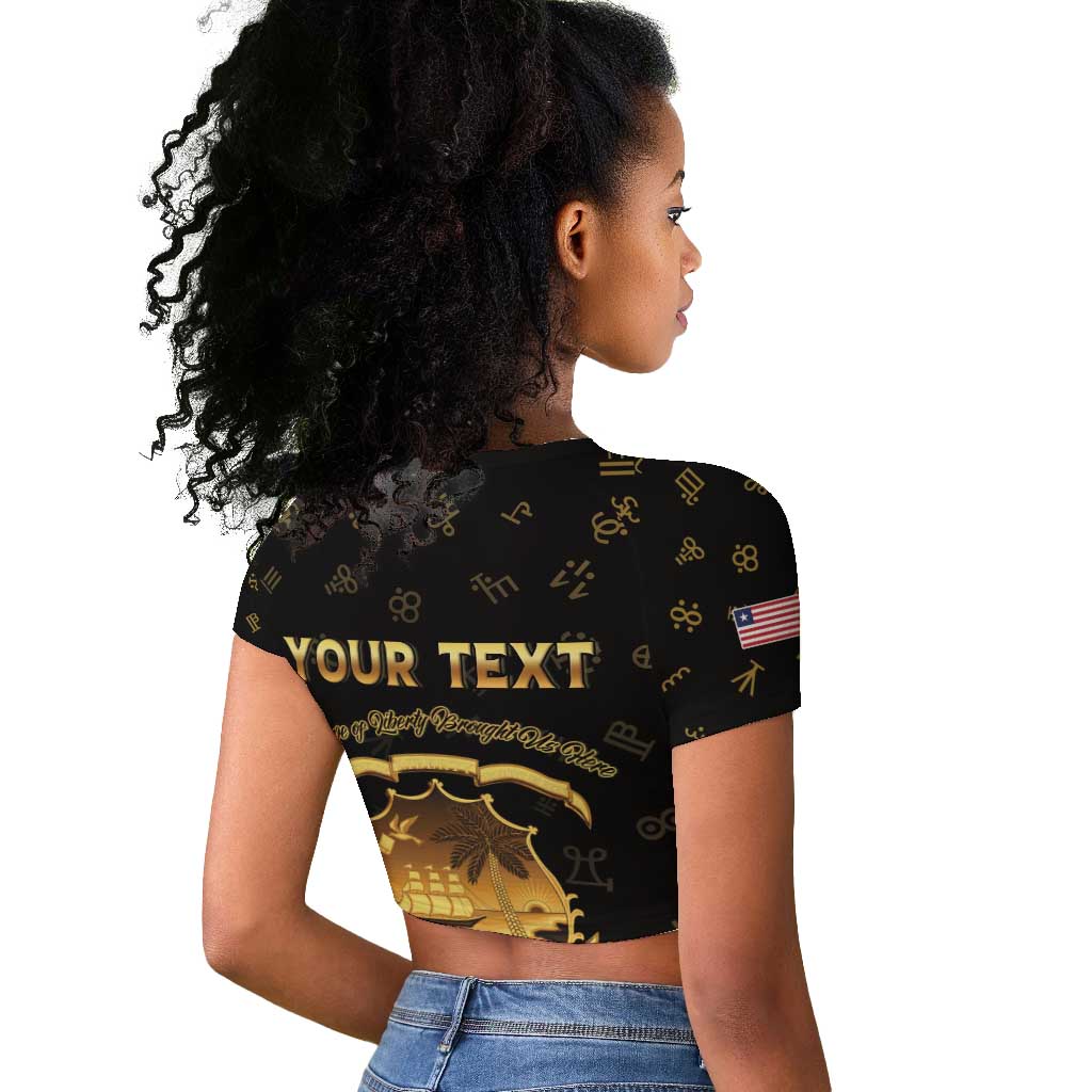 Personalized Liberia National Emblem Golden Raglan Cropped T shirt Vai Syllabary Heritage - African Pride