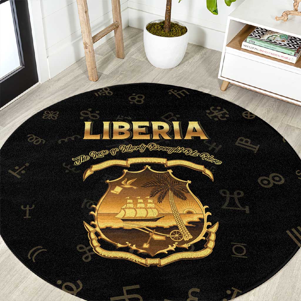 Liberia National Emblem Golden Round Carpet Vai Syllabary Heritage - African Pride