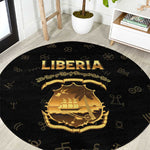 Liberia National Emblem Golden Round Carpet Vai Syllabary Heritage - African Pride