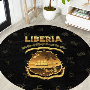 Liberia National Emblem Golden Round Carpet Vai Syllabary Heritage - African Pride
