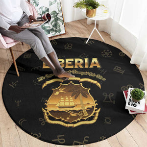 Liberia National Emblem Golden Round Carpet Vai Syllabary Heritage - African Pride