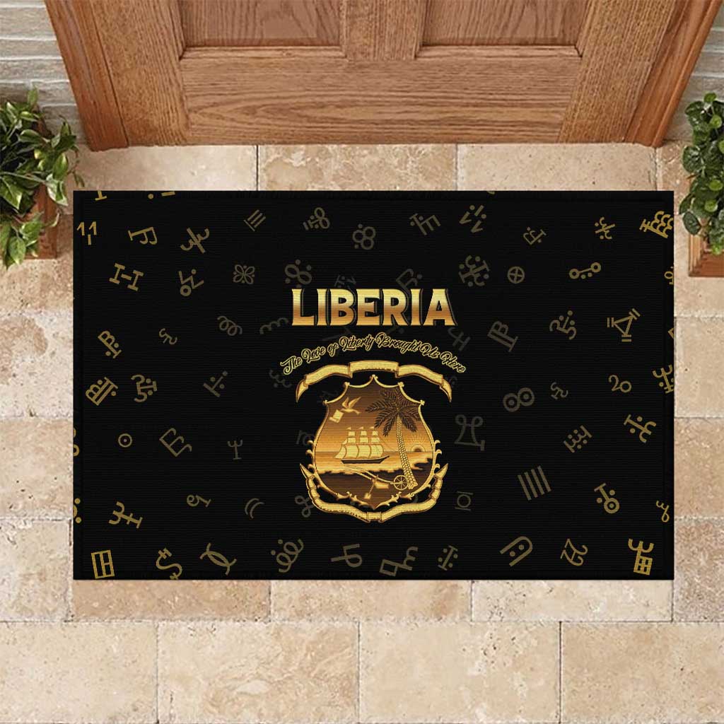 Liberia National Emblem Golden Rubber Doormat Vai Syllabary Heritage - African Pride